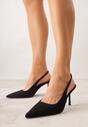Czarne Sandały Slingback na Szpilce z Imitacji Zamszu Carilona