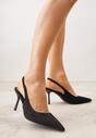 Czarne Sandały Slingback na Szpilce z Imitacji Zamszu Carilona