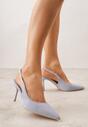 Niebieskie Sandały Slingback na Szpilce z Imitacji Zamszu Carilona