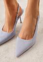 Niebieskie Sandały Slingback na Szpilce z Imitacji Zamszu Carilona