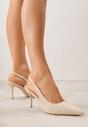 Beżowe Sandały Slingback na Szpilce z Imitacji Zamszu Carilona
