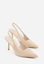 Beżowe Sandały Slingback na Szpilce z Imitacji Zamszu Carilona