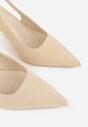 Beżowe Sandały Slingback na Szpilce z Imitacji Zamszu Carilona