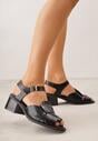 Czarne Sandały na Słupku z Geometryczną Cholewką Aiganele