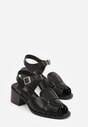 Czarne Sandały na Słupku z Geometryczną Cholewką Aiganele