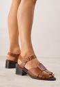 Brązowe Sandały na Słupku z Geometryczną Cholewką Aiganele