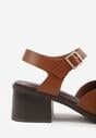 Brązowe Sandały na Słupku z Geometryczną Cholewką Aiganele
