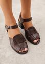 Ciemnobrązowe Sandały na Słupku z Geometryczną Cholewką Aiganele