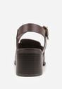 Ciemnobrązowe Sandały na Słupku z Geometryczną Cholewką Aiganele