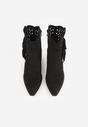 Czarne Ażurowe Botki Typu Kowbojki na Stożku Ozdobione Frędzlami Pentora