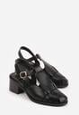 Czarne Sandały na Słupku Ozdobione Wycięciami Rharlan
