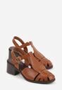 Brązowe Sandały na Słupku Ozdobione Wycięciami Rharlan