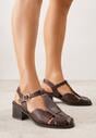 Ciemnobrązowe Sandały na Słupku Ozdobione Wycięciami Rharlan