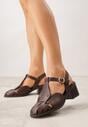 Ciemnobrązowe Sandały na Słupku Ozdobione Wycięciami Rharlan