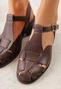 Ciemnobrązowe Sandały na Słupku Ozdobione Wycięciami Rharlan