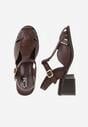 Ciemnobrązowe Sandały na Słupku Ozdobione Wycięciami Rharlan