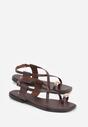 Ciemnobrązowe Sandały Typu Japonki Ozdobione Metaliczną Aplikacją Grynyra