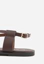 Ciemnobrązowe Sandały Typu Japonki Ozdobione Metaliczną Aplikacją Grynyra