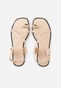 Beżowe Sandały Typu Japonki Ozdobione Metaliczną Aplikacją Grynyra