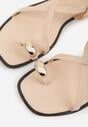 Beżowe Sandały Typu Japonki Ozdobione Metaliczną Aplikacją Grynyra