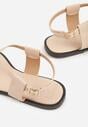 Beżowe Sandały Typu Japonki Ozdobione Metaliczną Aplikacją Grynyra
