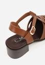 Brązowe Sandały na Stożku Ozdobione Geometryczną Cholewką Peripe
