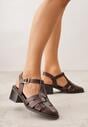 Ciemnobrązowe Sandały na Stożku Ozdobione Geometryczną Cholewką Peripe