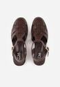 Ciemnobrązowe Sandały na Stożku Ozdobione Geometryczną Cholewką Peripe