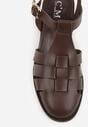Ciemnobrązowe Sandały na Stożku Ozdobione Geometryczną Cholewką Peripe