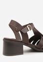 Ciemnobrązowe Sandały na Stożku Ozdobione Geometryczną Cholewką Peripe