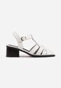 Białe Sandały na Stożku Ozdobione Geometryczną Cholewką Peripe