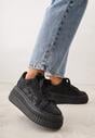 Czarne Koronkowe Sneakersy na Platformie z Tłoczeniem i Brokatem Phisnell