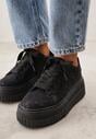 Czarne Koronkowe Sneakersy na Platformie z Tłoczeniem i Brokatem Phisnell