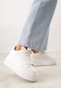Białe Koronkowe Sneakersy na Platformie z Tłoczeniem i Brokatem Phisnell