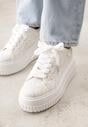 Białe Koronkowe Sneakersy na Platformie z Tłoczeniem i Brokatem Phisnell