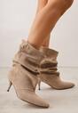 Ciemnobeżowe Botki na Szpilce Typu Slouchy Anitai