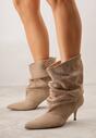 Ciemnobeżowe Botki na Szpilce Typu Slouchy Anitai