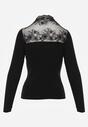 Czarny Sweter z Półgolfem z Wiskozą o Dopasowanym Kroju Zdobiony Koronką Oceanus