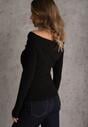 Czarna Marszczona Bluzka z Bawełną i Dekoltem w Łódkę Orinlia