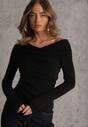 Czarna Marszczona Bluzka z Bawełną i Dekoltem w Łódkę Orinlia