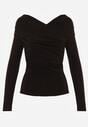Czarna Marszczona Bluzka z Bawełną i Dekoltem w Łódkę Orinlia