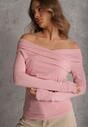 Różowa Marszczona Bluzka z Bawełną i Dekoltem w Łódkę Orinlia