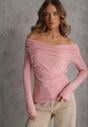 Różowa Marszczona Bluzka z Bawełną i Dekoltem w Łódkę Orinlia