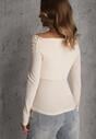 Beżowy Marszczona Bluzka z Bawełną i Dekoltem w Łódkę Orinlia