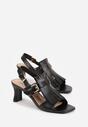 Czarne Sandały na Słupku z Frędzlami z Przodu Cahriana
