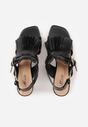 Czarne Sandały na Słupku z Frędzlami z Przodu Cahriana