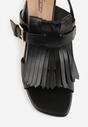 Czarne Sandały na Słupku z Frędzlami z Przodu Cahriana