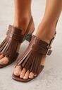 Brązowe Sandały na Słupku z Frędzlami z Przodu Cahriana