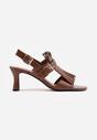 Brązowe Sandały na Słupku z Frędzlami z Przodu Cahriana
