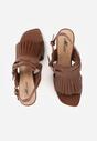 Brązowe Sandały na Słupku z Frędzlami z Przodu Cahriana